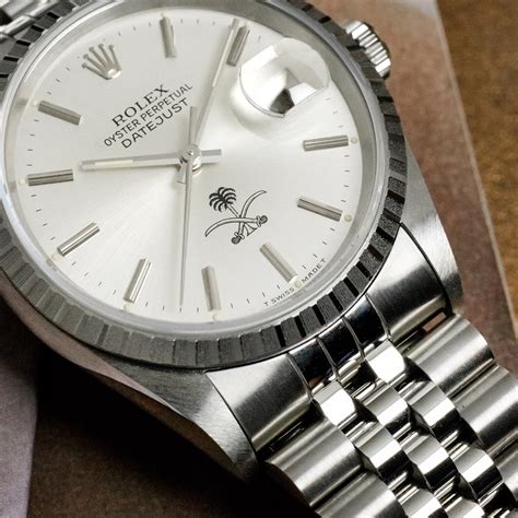 rolex datejust saudi army palm logo|Rolex Datejust 16220 Silver Dial – Saudi Arabia Logo .